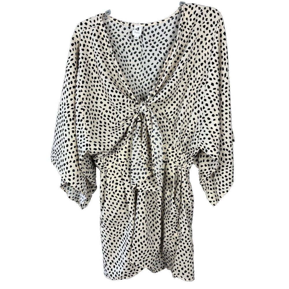 Flawless Animal Print Shorts Romper 3/4 Sleeve Cream Black Women's Large